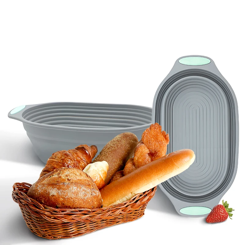 No Stick Reusable foldable Silionce Bread Proofing Basket 11 Inch Oval 11.8 Inch collapsible Round Sourdough basket