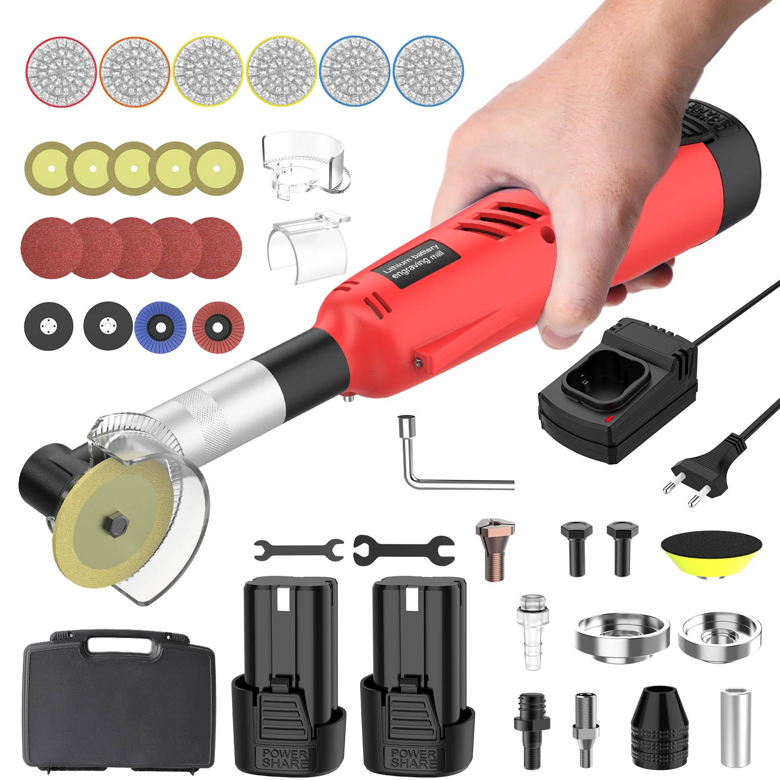 Image of 360W Kabelloser Elektrischer Schleifer Keramikfliesen-Schönheits-Nähtool 90 ° Elektrischer Gerader Schleifer mit 7 Geschwindigkeitsstufen Reinigungsmaschine Schleif- und Poliergerät mit 2 Akkus