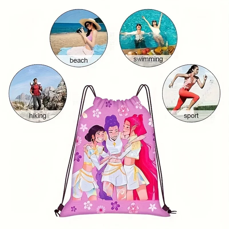 1Pcs Cartoon Print Drawstring Backpack Sports Gym Sack Bag Storage Tote for School Students Anime Fans Daily Casual Gift