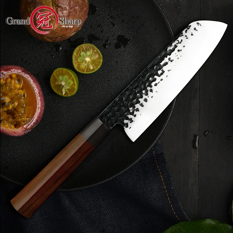 Japanese Santoku Knife Chef Kitchen Knives High Carbon 440C Stainless Steel Cleaver Vegetables Cooking Tools Rose Wood Ebony NEW