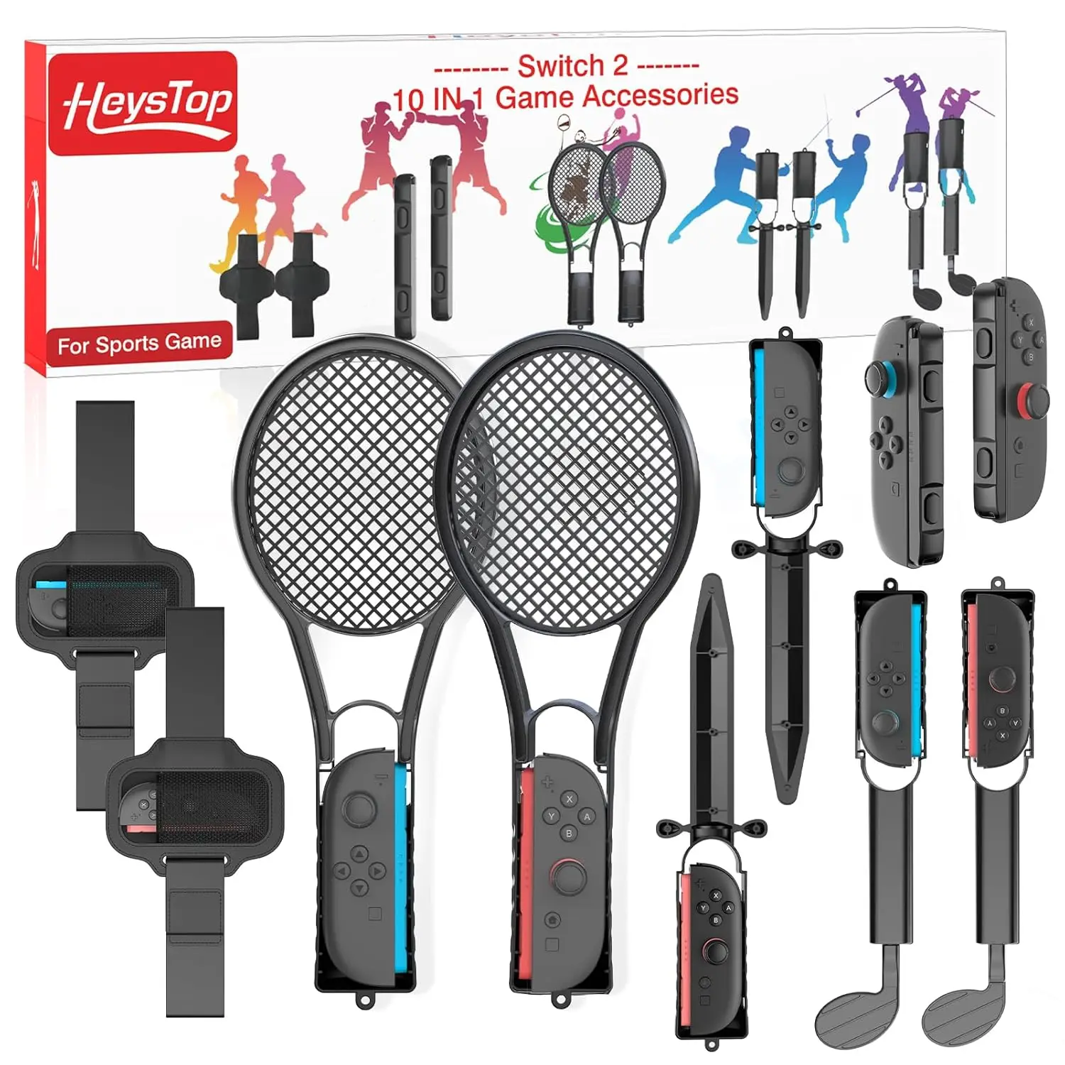 

10-in-1 Switch Sport Accessories Bundle for Switch 2 with Sword Boxing Tennis Racket Leg Strap Golf Ball