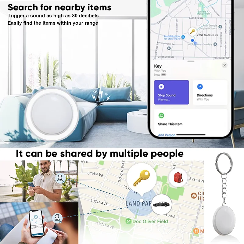 Упаковка из 4 смарт-трекеров (только IOS), работа с Apple Find My, GPS, умный трекер глобального позиционирования для сумки для ключей, автомобильного кошелька