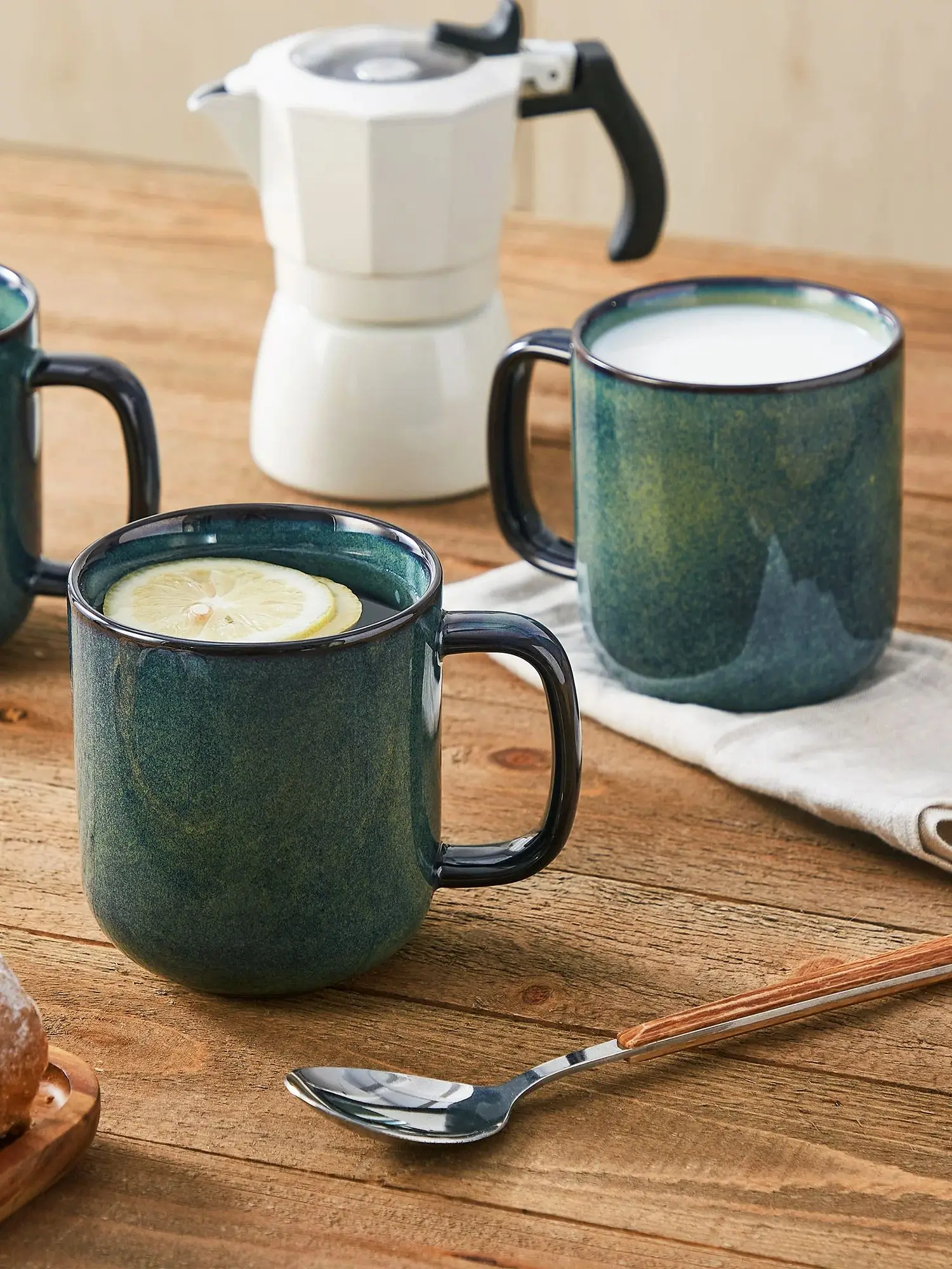 vancasso 4/8 Stück Steingut-Kaffeetassen 12Oz 16Oz Sternenhimmel-Kaffeebecher mit reflektierender Glasur in Grün und Blau mit Henkel für Tee/Kaffee/Kakao