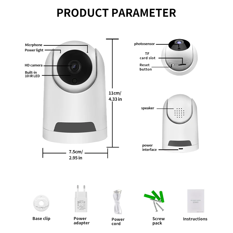 Imagem -02 - Smart Home Security Protection Câmera sem Fio Wifi Rede Cctv Pet Baby Monitor Câmera Ptz Detecção de Movimento Visão Noturna Infravermelha 2mp