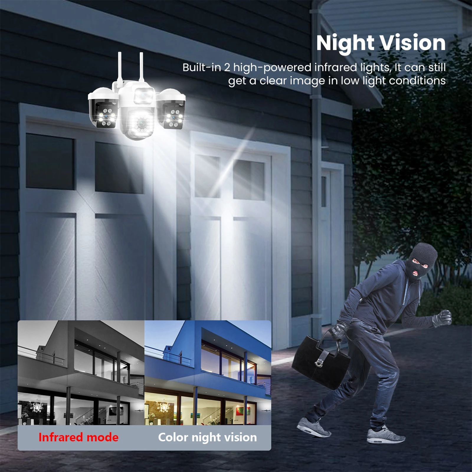 Three Screen WIFI IP Camera Outdoor 8K 15MP Three Lens PTZ Cam Ai Human Detection IP66 Waterproof Onvif CCTV Security Cam Yoosee