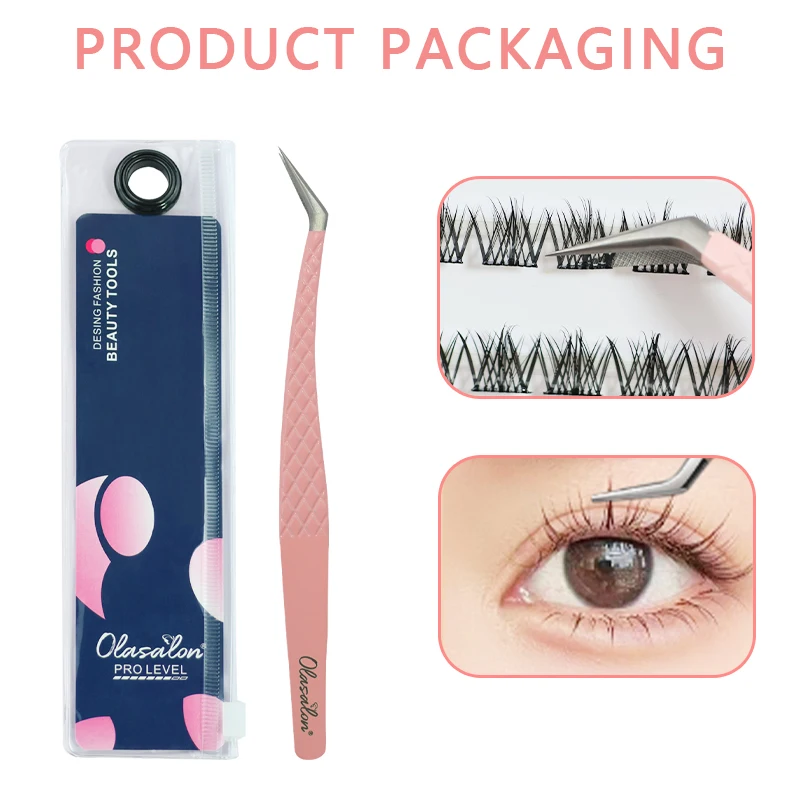 ステンレス鋼ストレートカーブピンセットピンクつけまつげエクステンションメイクアップツール、3Dまつげ精密クリップ