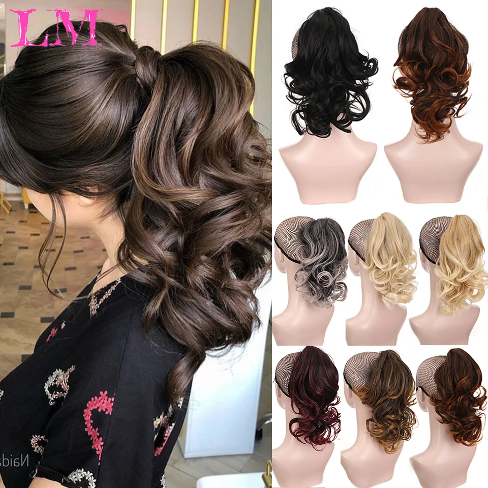 

LM Synthetic Short Wavy Claw Ponytail Clip In Hair Extension Black Brown Pony Tail Clip In Hair Tail Natural False Hairpiece