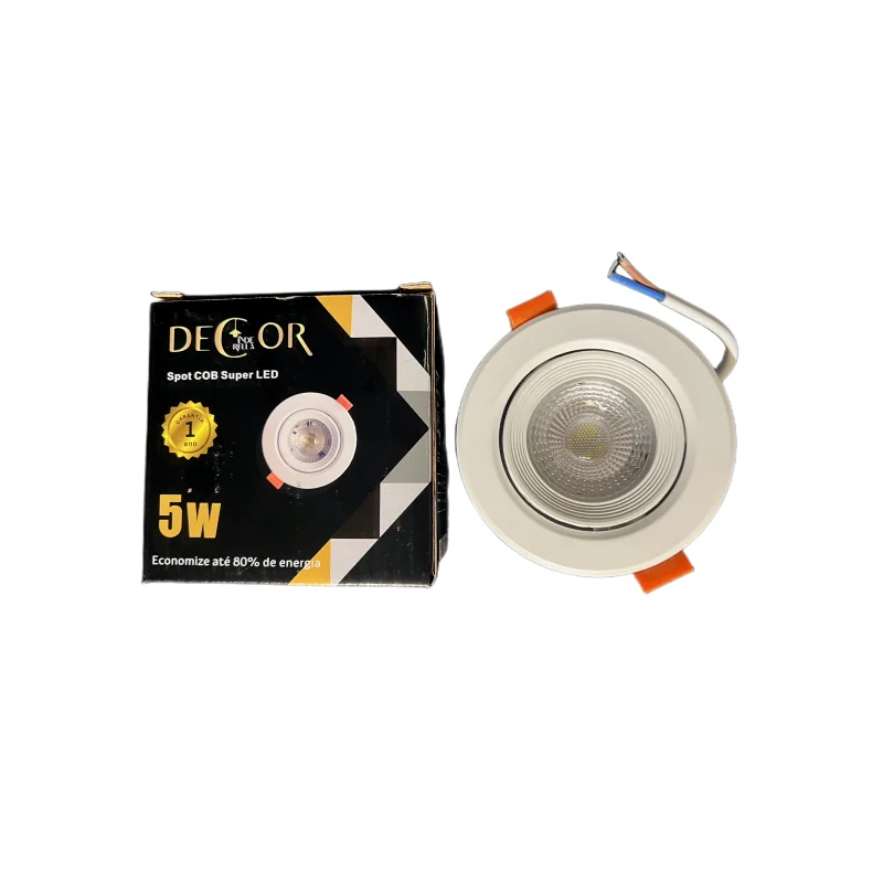 KIT C/ 5 Unidades Luminária Spot Led Super Led 5W Redondo 6500K Branco Frio