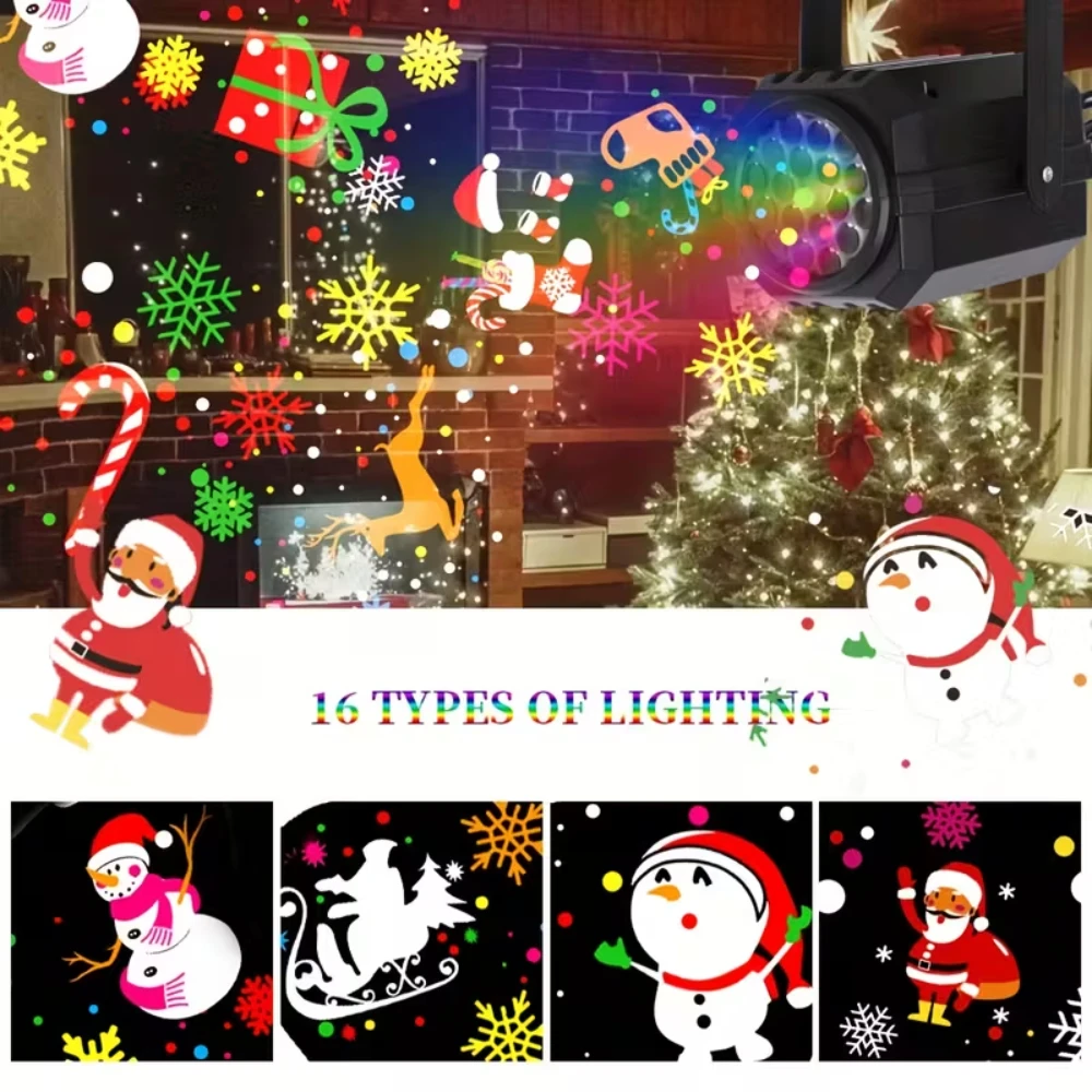 عيد الميلاد العارض ضوء 16 نمط الإسقاط LED المرحلة الجنية مصباح عطلة الإسقاط أضواء ليلية للمنزل عيد الميلاد ديكور الحفلات #4
