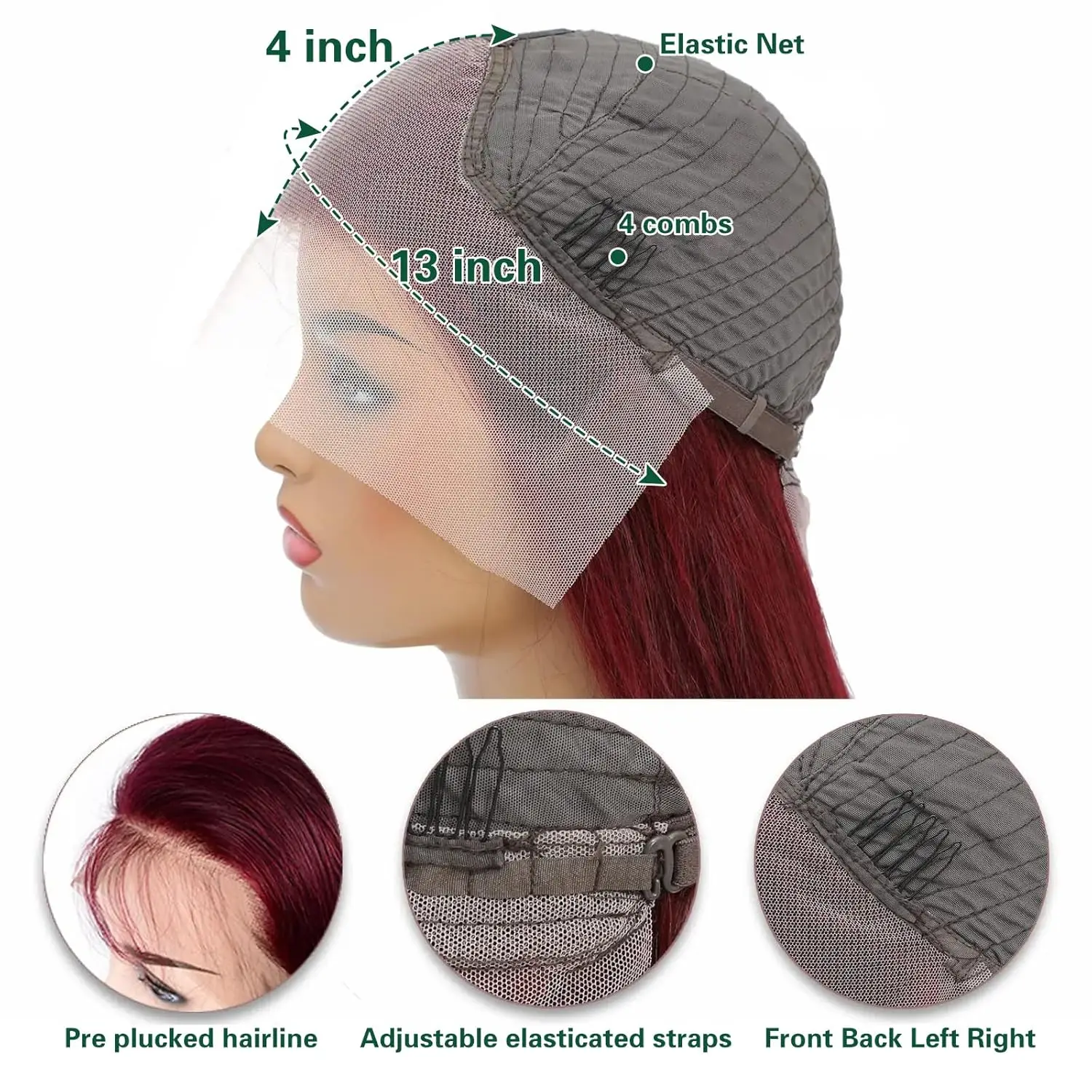 Wig Rambut Asli 13x4 Deep Curly HD Lace Frontal Wig Transparan 99J Burgundy Curly Lace Front Wig Berwarna Merah Deep Wave 34 Inch