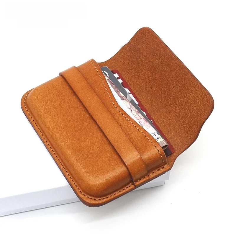 Nowe modne etui na wizytówki ze skóry naturalnej ręcznie robione portfele na karty kredytowe męskie Casual portmonetka Cowskin Vintage torebki damskie — zdjęcie 2