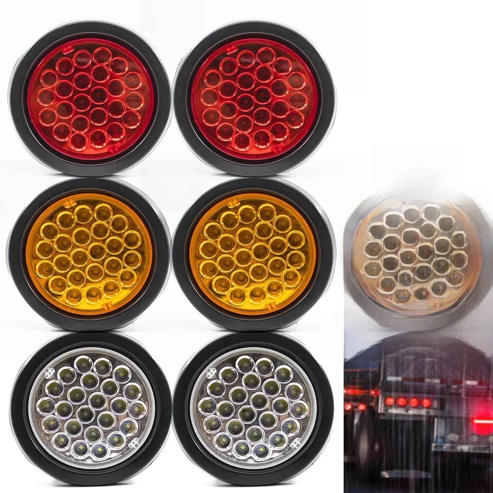 1 Zestaw 12V 24V 24 Okrągłe tylne światło LED Hamulec Stop Boczny wskaźnik ostrzegawczy Odblask Ciężarówka Przyczepa Czerwony Żółty Biały — zdjęcie 2