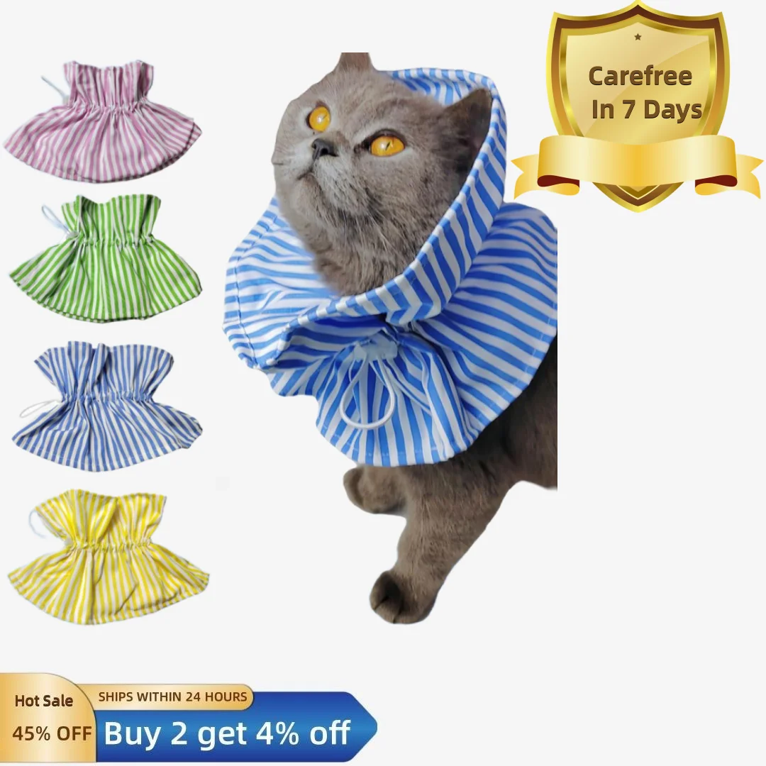 

Cat Protective Collar Soft Breathable Adjustable Buckle Classic Striped Neck Wear Anti-licking Anti-bite Pet Dog Post Surgery Wo