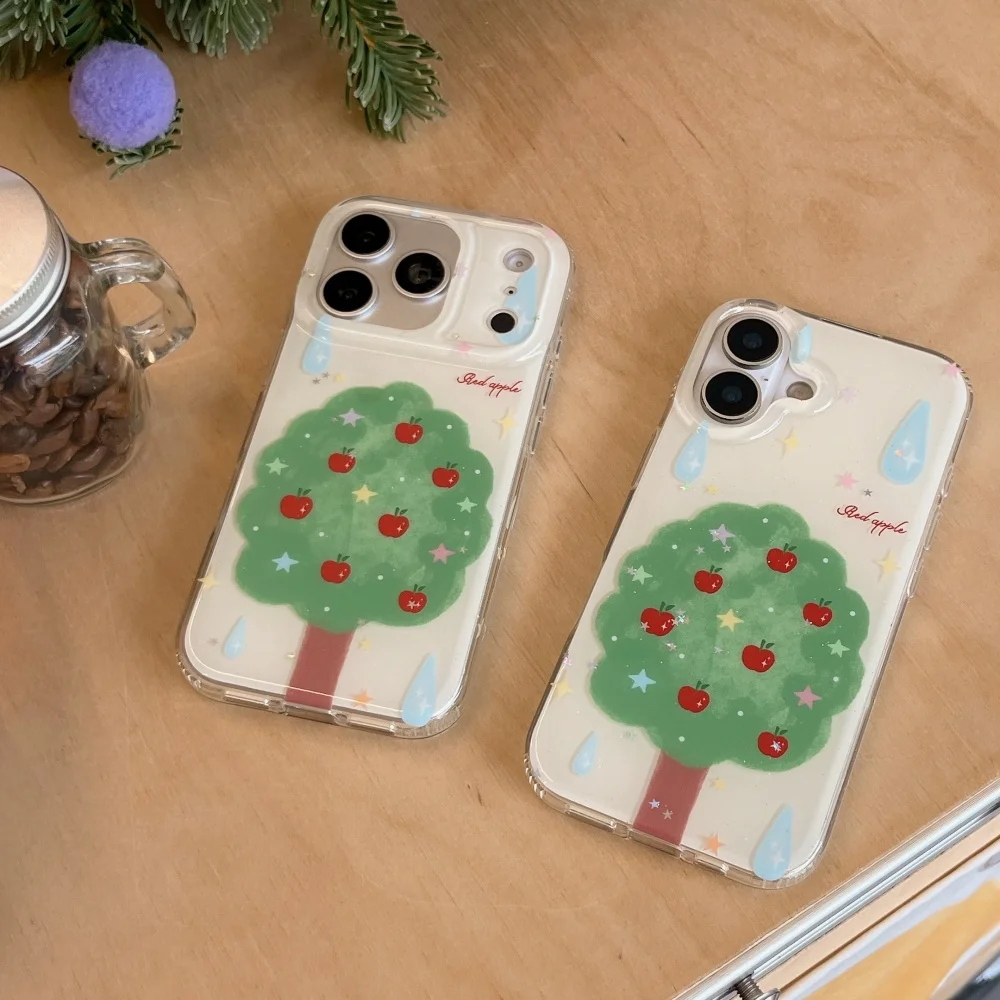 

Childlike illustration star apple tree phone case for 17 16 ProMax 14 15Pro Fundas simple fashion new shockproof protective case