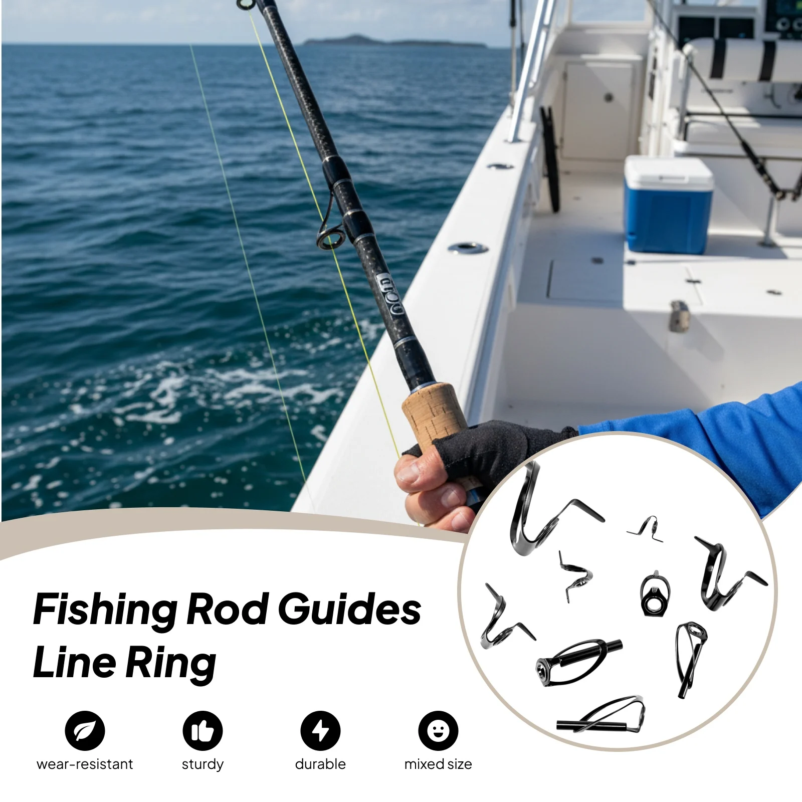 

9 шт. черные направляющие для удочки, ремонтный комплект для наконечников, керамические 5,2-17,6 мм, большие сверхмощные направляющие для отсадки для удочки на лодке