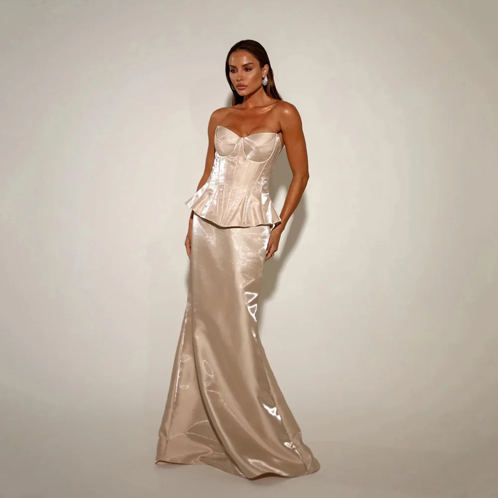 

Msikoods Luxury Women's Mermaid Satin Prom Dress Champagne Evening Dress Corset Formal Occasion Dress Party Dress Customized