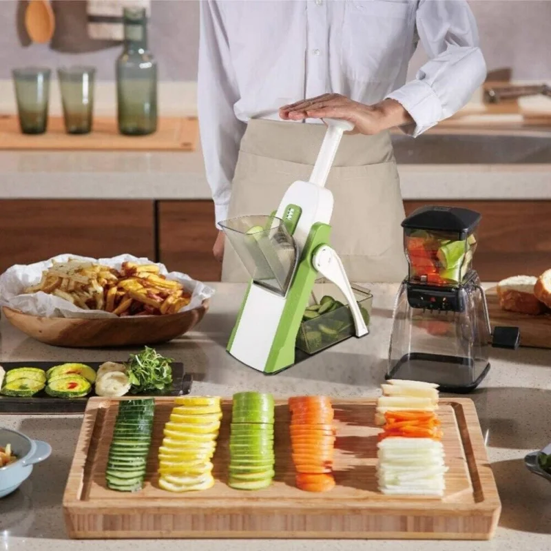 Sicherer Manueller Multifunktionaler Gemüseschneider, Salatschneider, Kartoffelschneider, Käsereibe, Pommes-Frites-Schneider, Handgerät für die Küche zum Kochen zu Hause