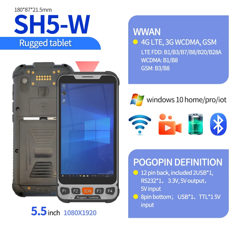 Sincoole 5.5 Inch Windows Handheld Terminal PC 4GB RAM 64GB ROM with NFC USB 3.0, 2D Scanner RFID Card Reader Support