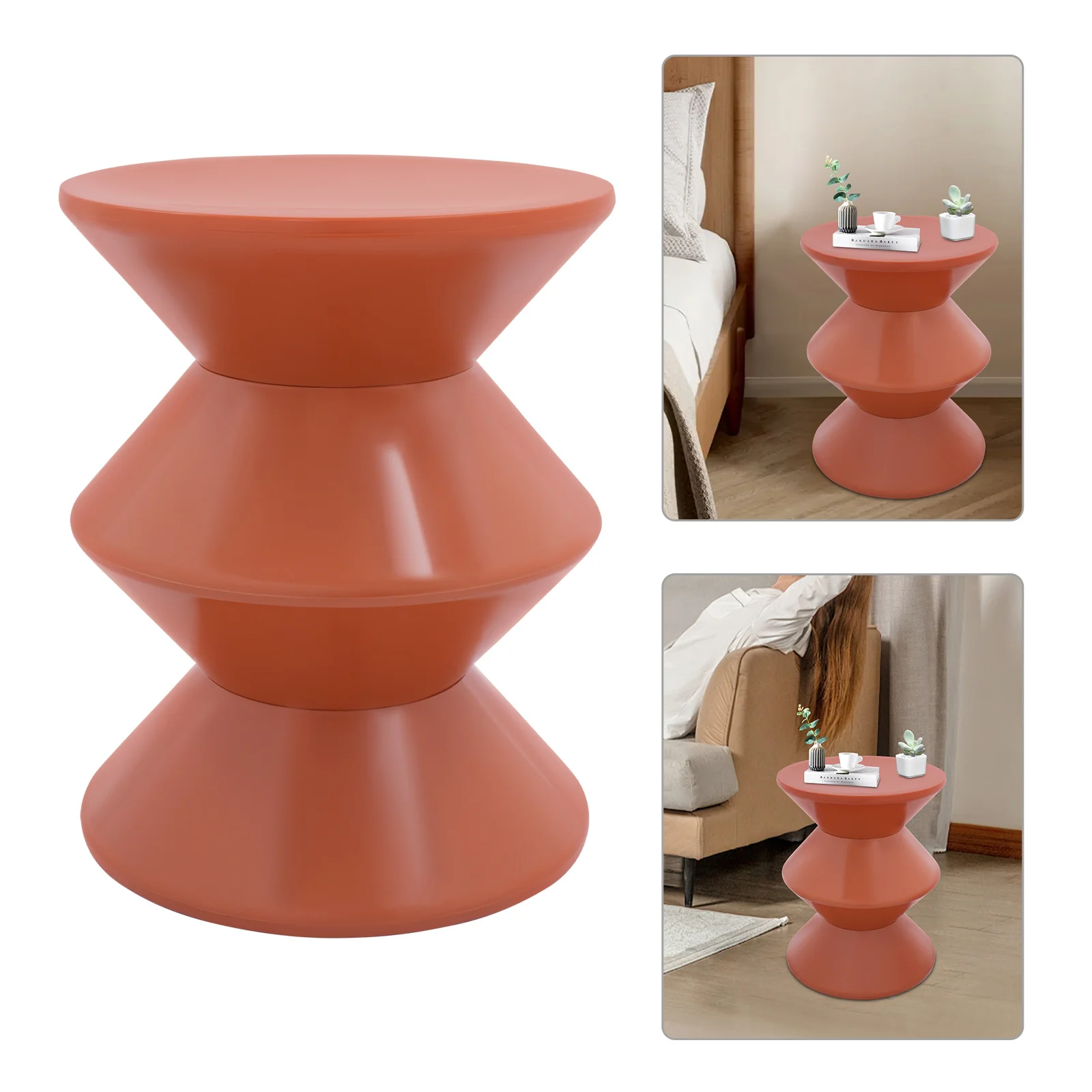 Hourglass Side Table, Modern Round End Table with 220LB Capacity, Orange PET Accent Table for Living Room