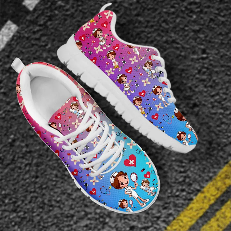 INSTANTARTS Women's Plus Size Nurse Shoes Lightweight Non-Slip Flats Cute Nurse Girls Medical Healthcare Design Casual Sneakers
