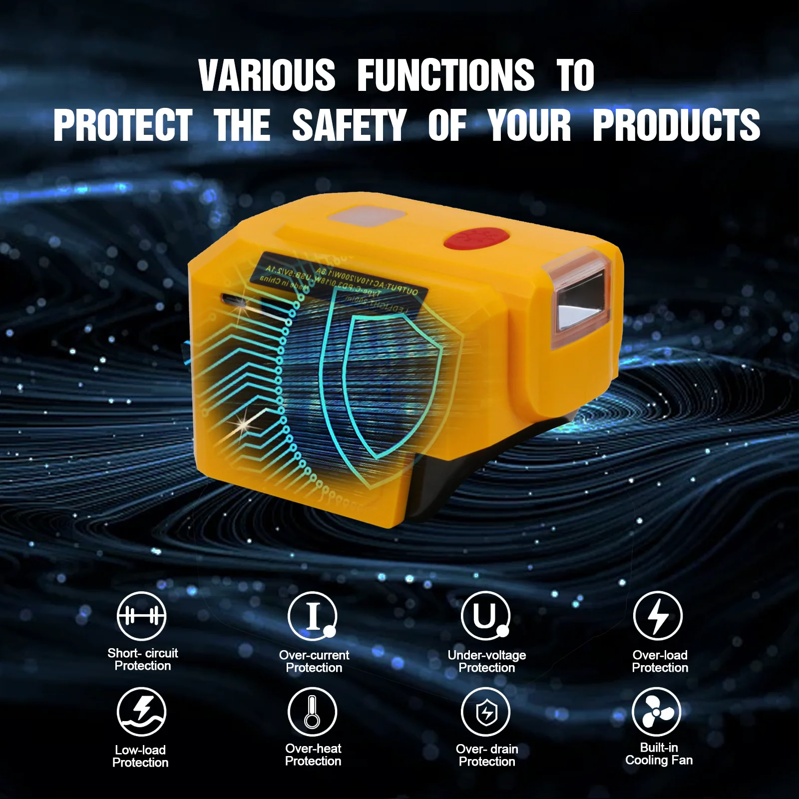 200W Power Inverter for Dewalt 20V Battery Power Station Generator with 110V AC Outlet &USB Port&Type-C Port (No Battery)