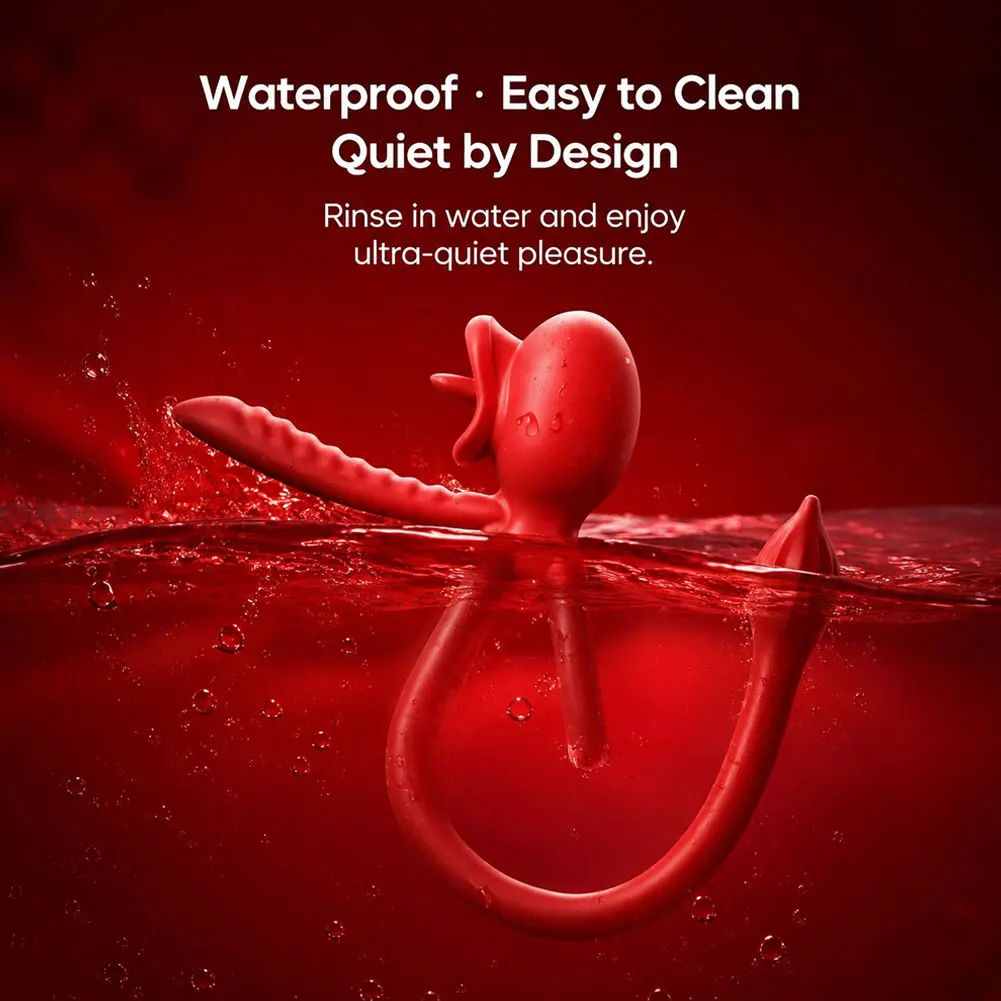 Delayed Ejaculation Penis Cock Ring Wireless Silicone Rose Tongue Licking G-Spot Massage Vibration Sex Toys for Men Wom view 3