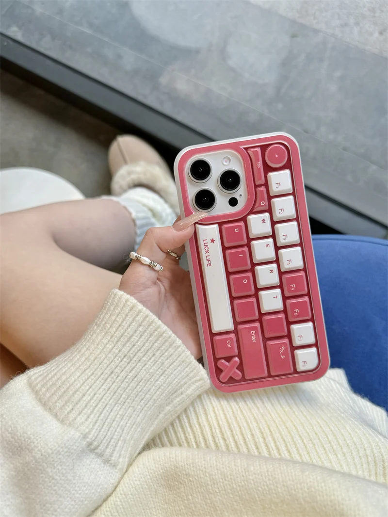 

Cute and fun gradient 3D keyboard case for iPhone 12 13Pro 14 15 Pro Max 16 silicone cartoon shockproof cover For Apple 14 Pro