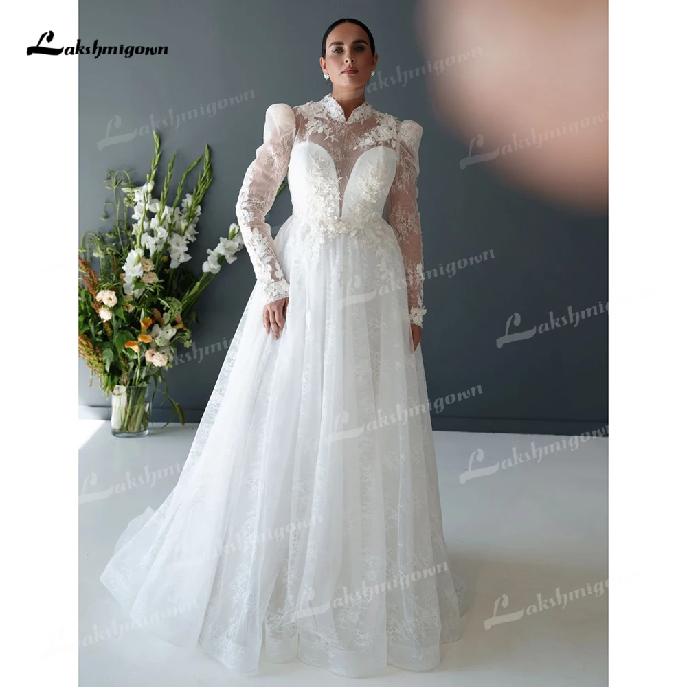 

Elegant High Neck Long Sleeve Lace Top Plus Size A Line Wedding Dress 2025 Customized For Women Bridal Gowns vestidos de novia