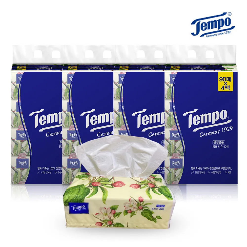 Tempo soft pack 90x16 pieces of beauty tissue toilet tissue tissue 4 layers dust-free natural pulp tissue