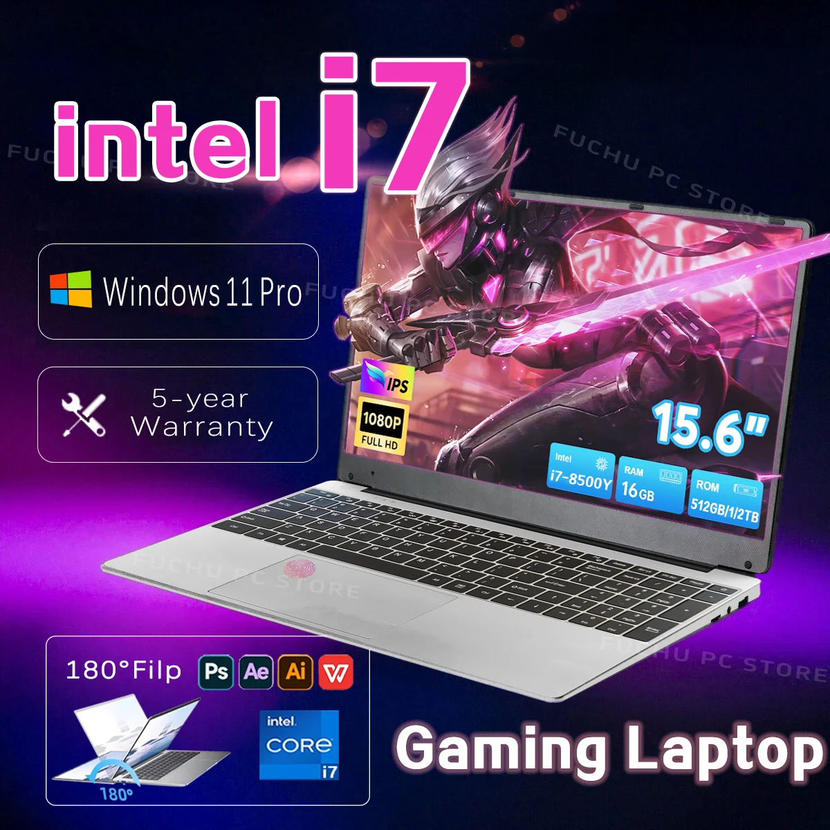 Przenośny laptop biznesowy 15,6 cala Windows 11 Intel i7-8500Y 16 GB RAM 1 TB SSD Laptop odcisk palca odblokuj komputer przenośny biurowy
