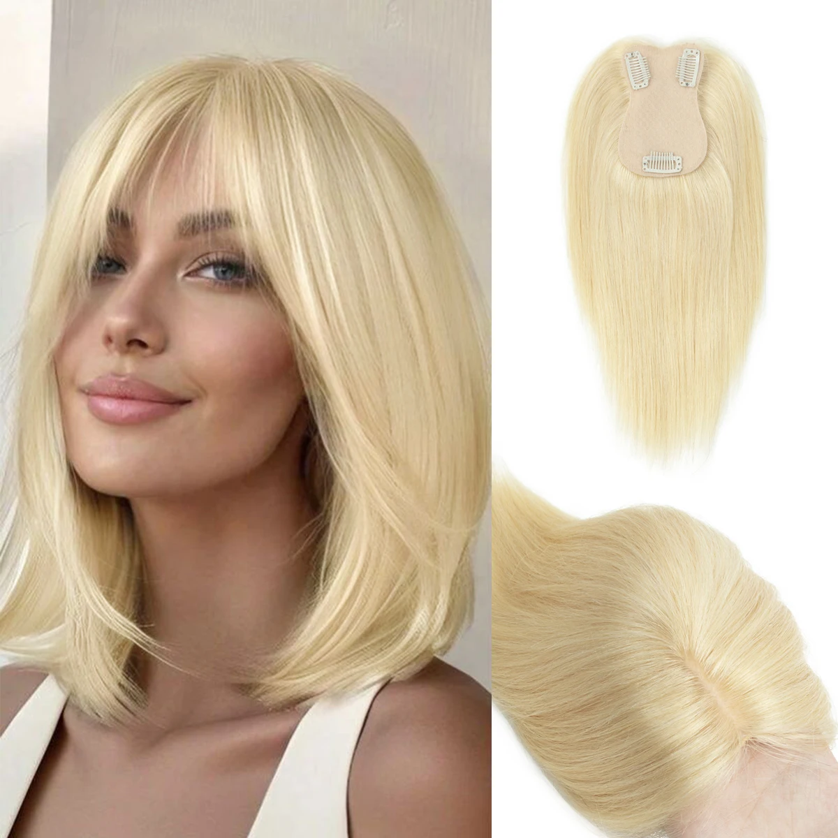 7cm*11cmLace area Real Human Hair Topper for Women Daily 360° 3D Hair Pieces with Thinning Hair  Middle Part Clip in Bangs8