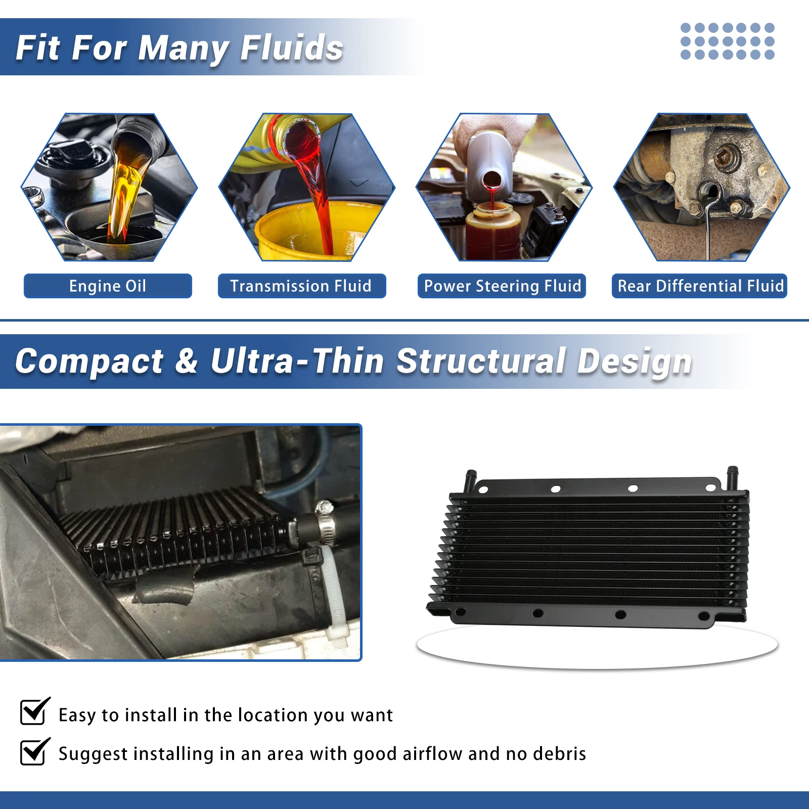 Kit de refrigerador de óleo de transmissão de alumínio de 14 fileiras, proteção de resfriamento, conversor de radiador de óleo com montagem de mangueira