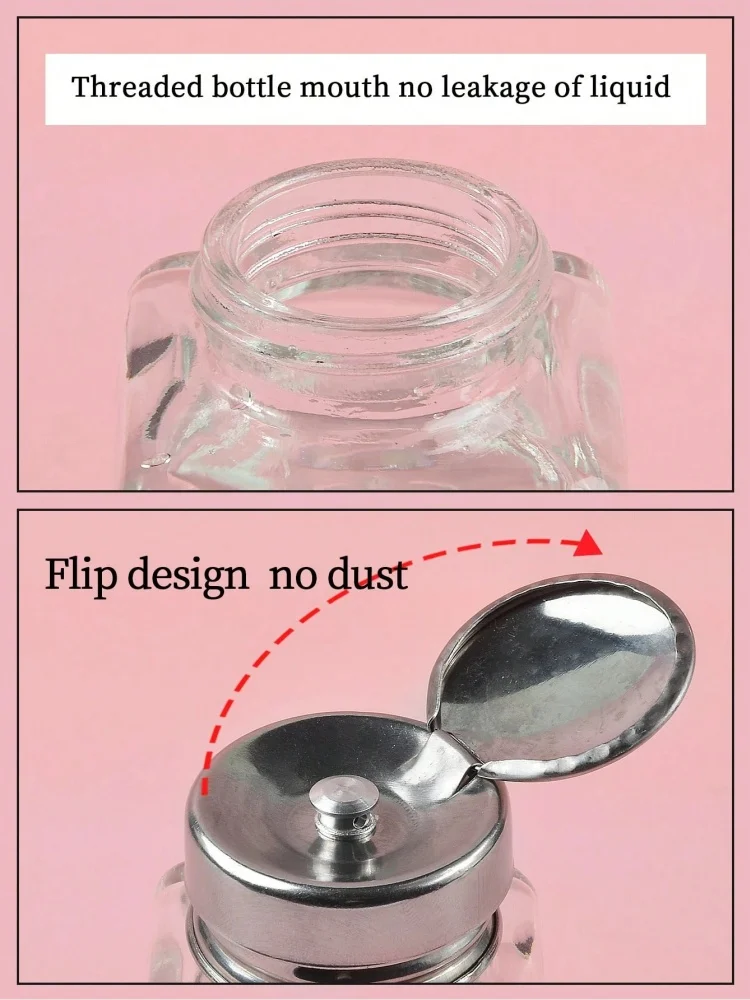 Nach unten drückbarer, leerer Pumpspender aus Glas für Nagellack, Alkohol, Make-up-Entferner, klare, nachfüllbare Flasche, Aufbewahrung für flüssigen Reiniger – Detail 9