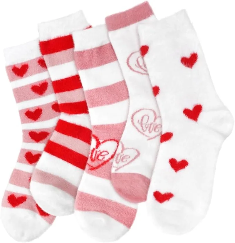 5 Pairs Valentines Day Gifts for Her Fuzzy Socks for Women Christmas Stocking Stuffers for Women Cozy Fluffy Warm Socks