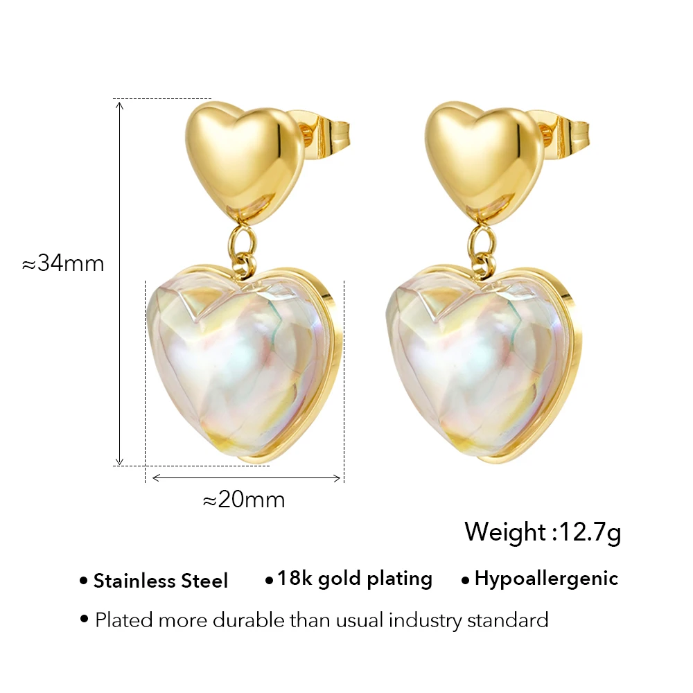 Colorful Heart Earrings for Women - 18K Gold Plated Stainless Steel