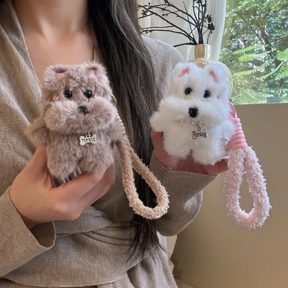 

Cute plush puppy leather backpack earphone protective case,suitable for AirPods 4/3/2 Pro/2/4,with pendant, cute protective case