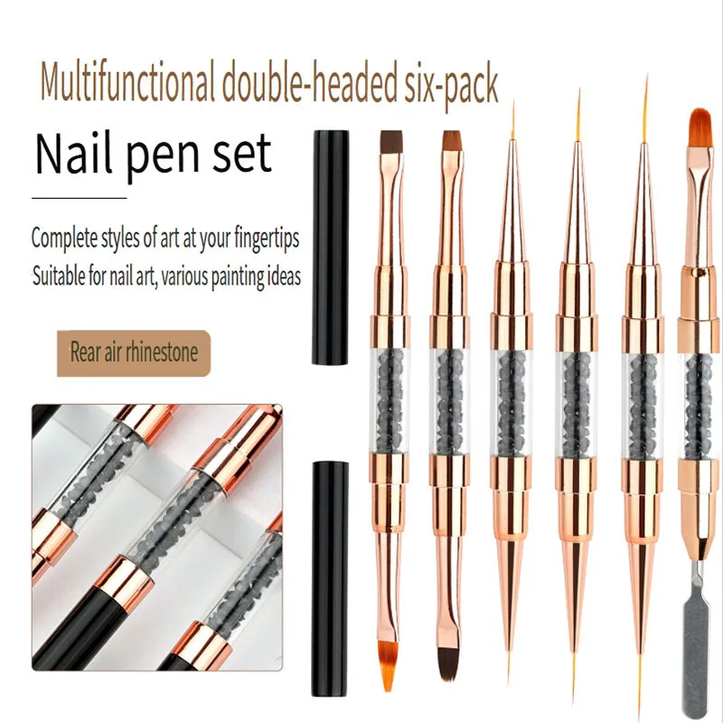 

Double-headed nail art brush set, 6PCS rhinestone nail art brush, nail long line for nail detail, professional DIY nail art tool