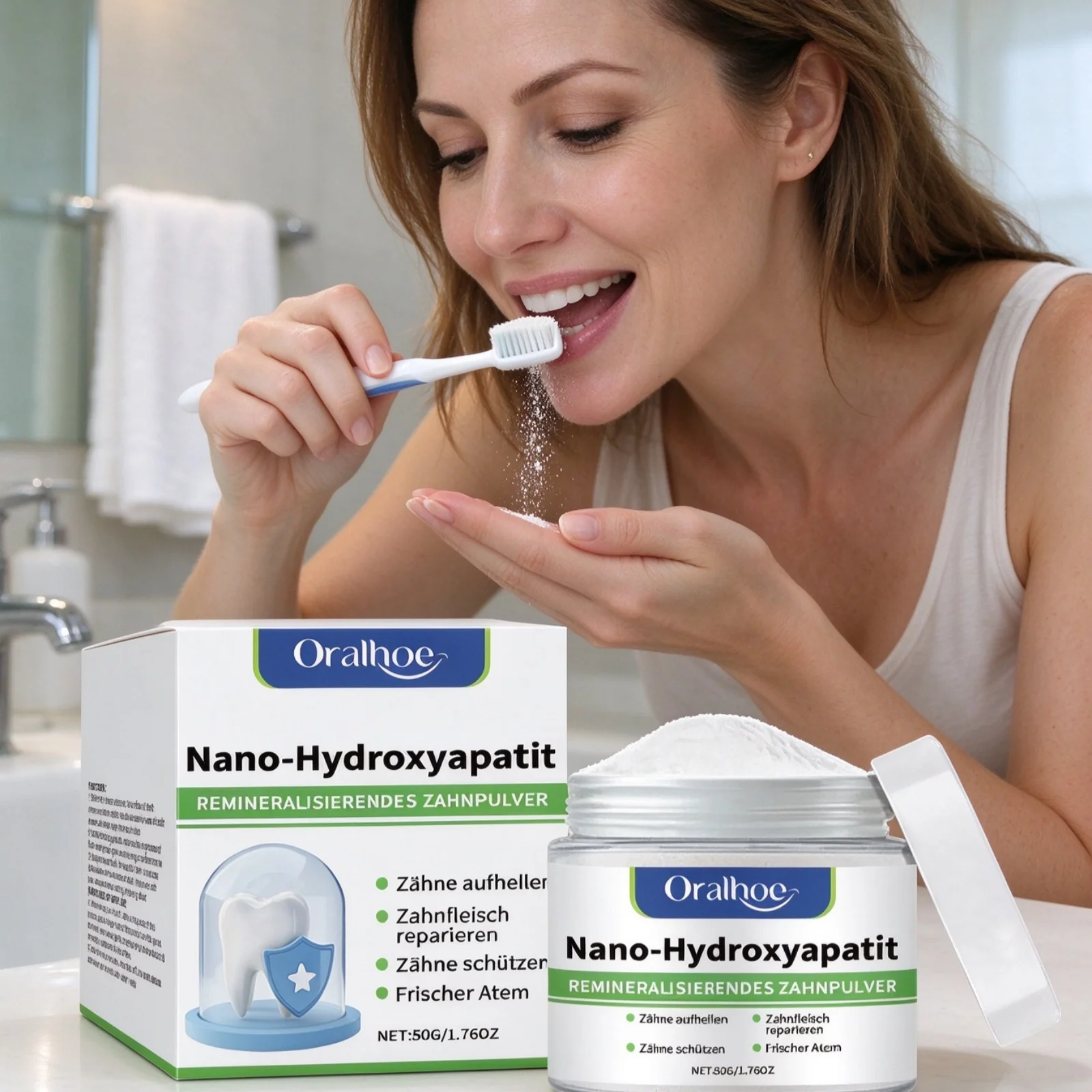 Oralhoe Gum Care Powder Deep Cleaning Dissolving Stain Reduce Odors Brightening Teeth Long Lasting Fresh Breath Tooth Powder 50g