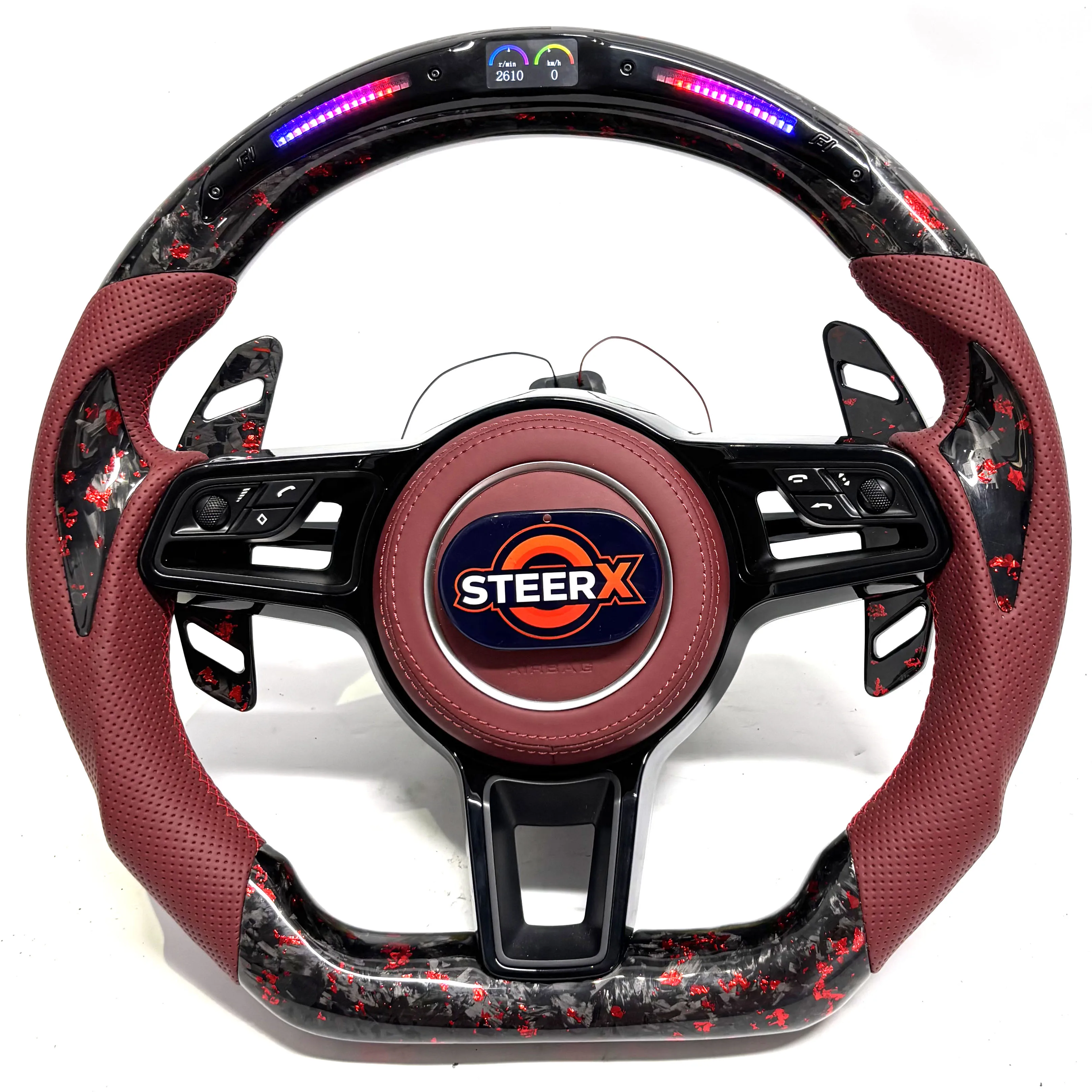 

LED Carbon Fiber Leather Steering Wheel for Porsche Cayenne Macan Panamera 911