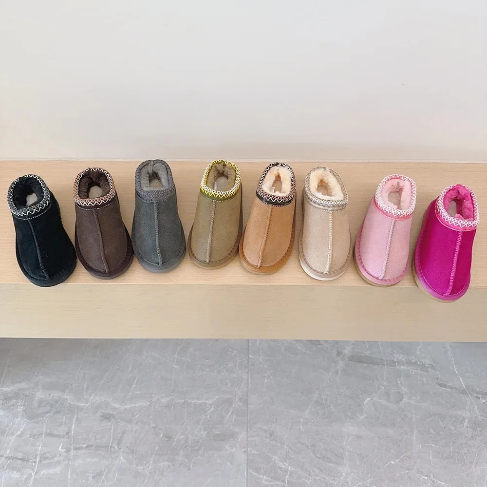 Bottes de neige en cuir de vache véritable pour enfants, chaussures chaudes en coton couleur bonbon pour bébés filles, bottes courtes de princesse à enfiler à la mode