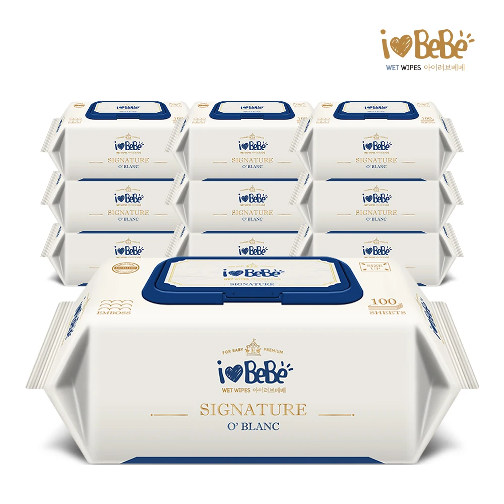 I Love Bebe signature Oblanc 62gsm high-weight 100 sheets 10 pack cap type baby  wet wipes