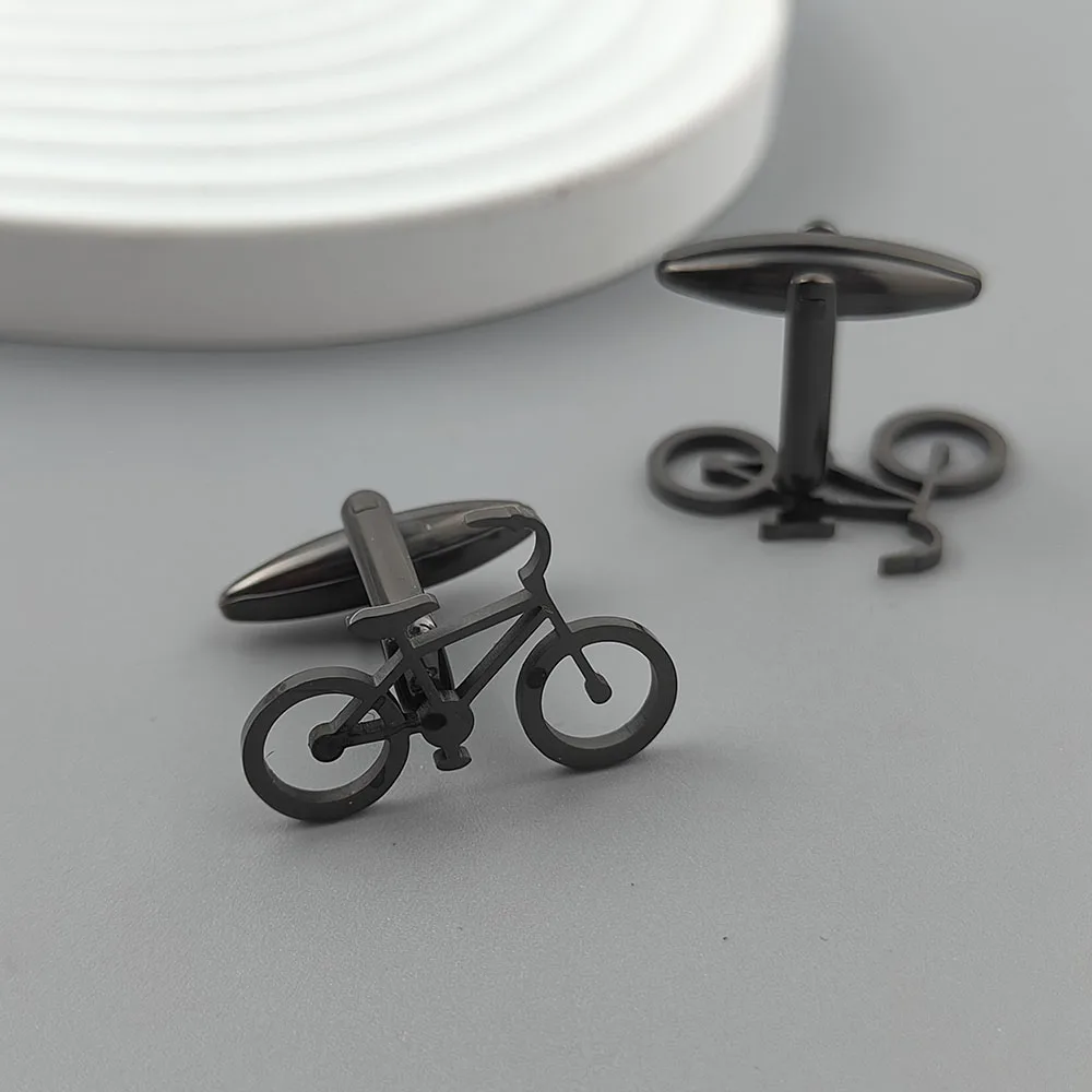 Punk style hollow bicycle stainless steel 18K gold-plated cufflinks, silver French shirt buttons, suit wedding accessories