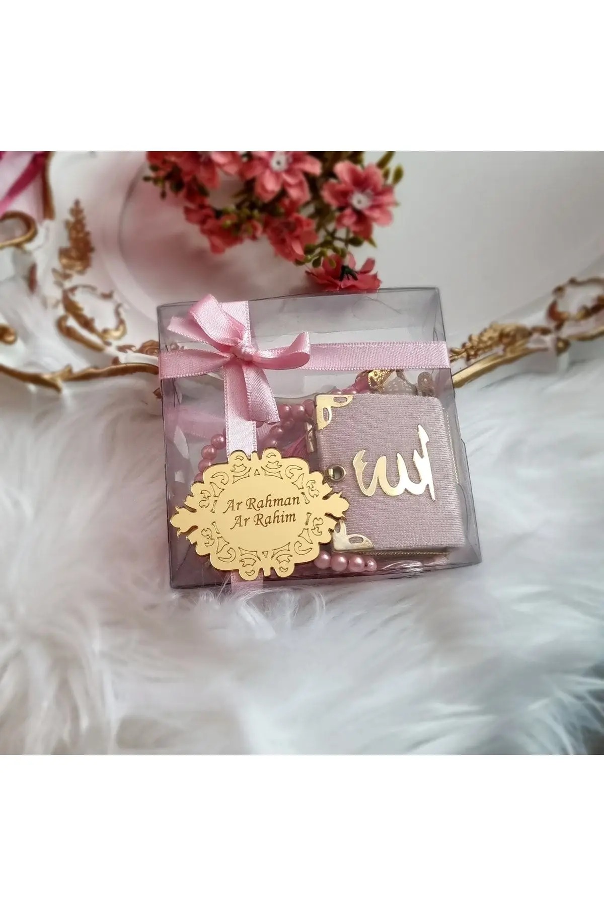 Gift Customizable Box Pink Mini Quran And Rosary Set