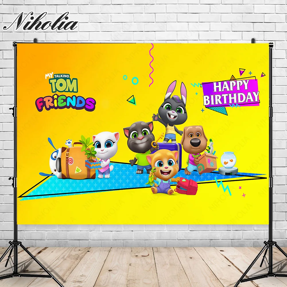 Niholia Talking Tom And Friends Backdrop For Kids Birthday Party Photography Background Cute Dogs Poster Photo Booth Props