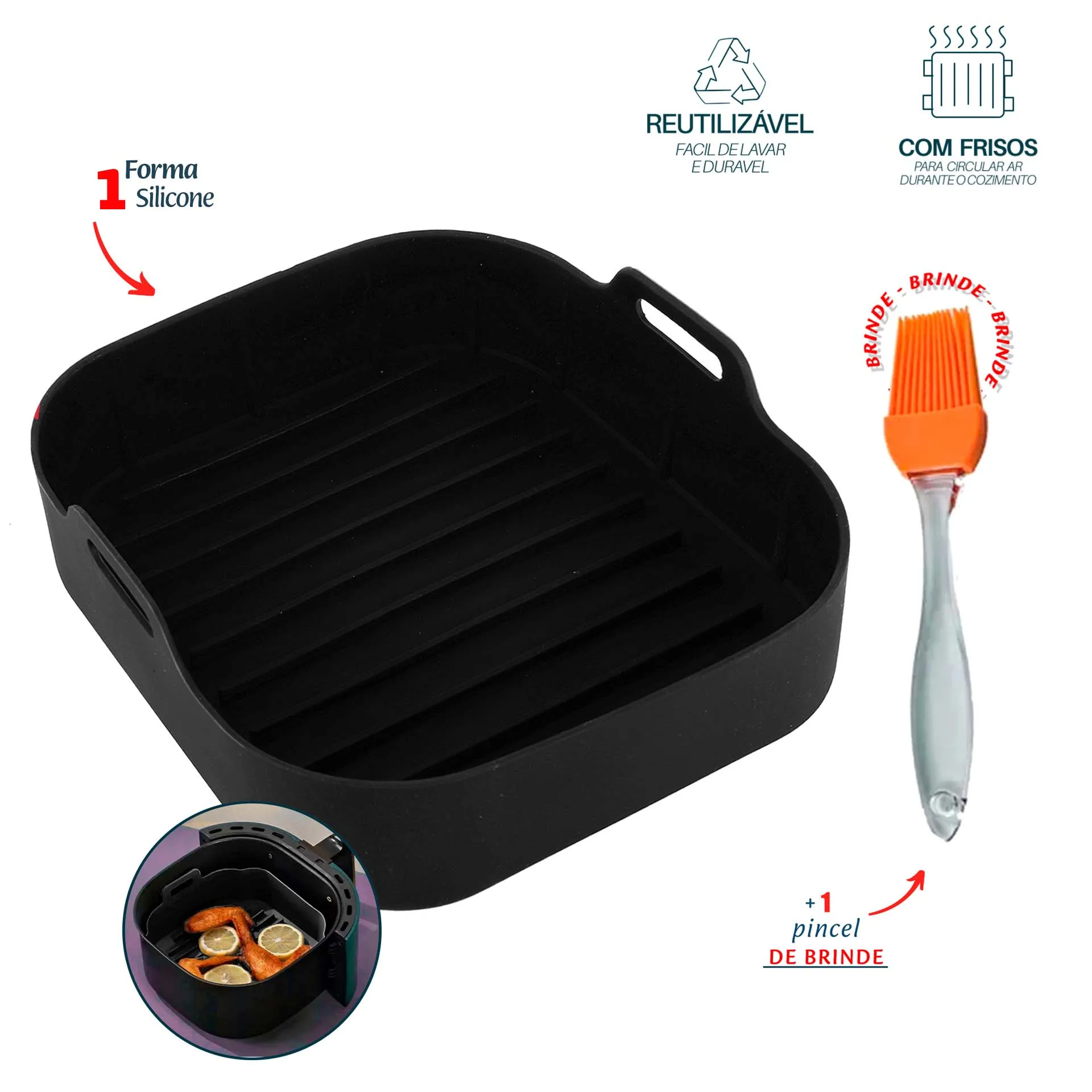 Forma Airfryer De Silicone 1 Peça + Brinde Dolce Home