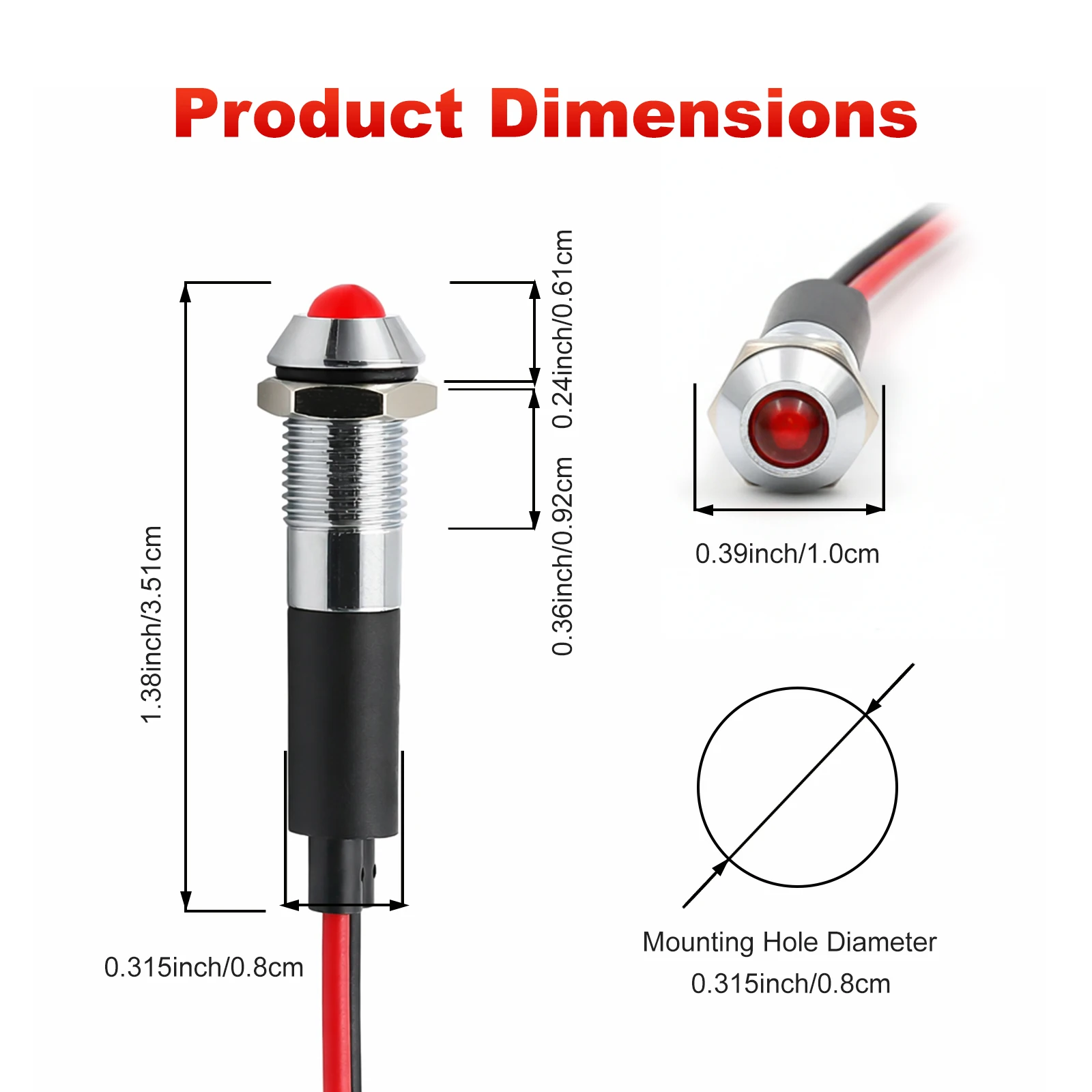 FILN 8mm 12V 24V Metal LED Yanıp Sönen Gösterge Lambası Yüksek Başlıklı Tek Flaş Sinyal Lambası Pilot Gösterge Paneli Yönlü Kablolu Kırmızı Uyarı Lambası