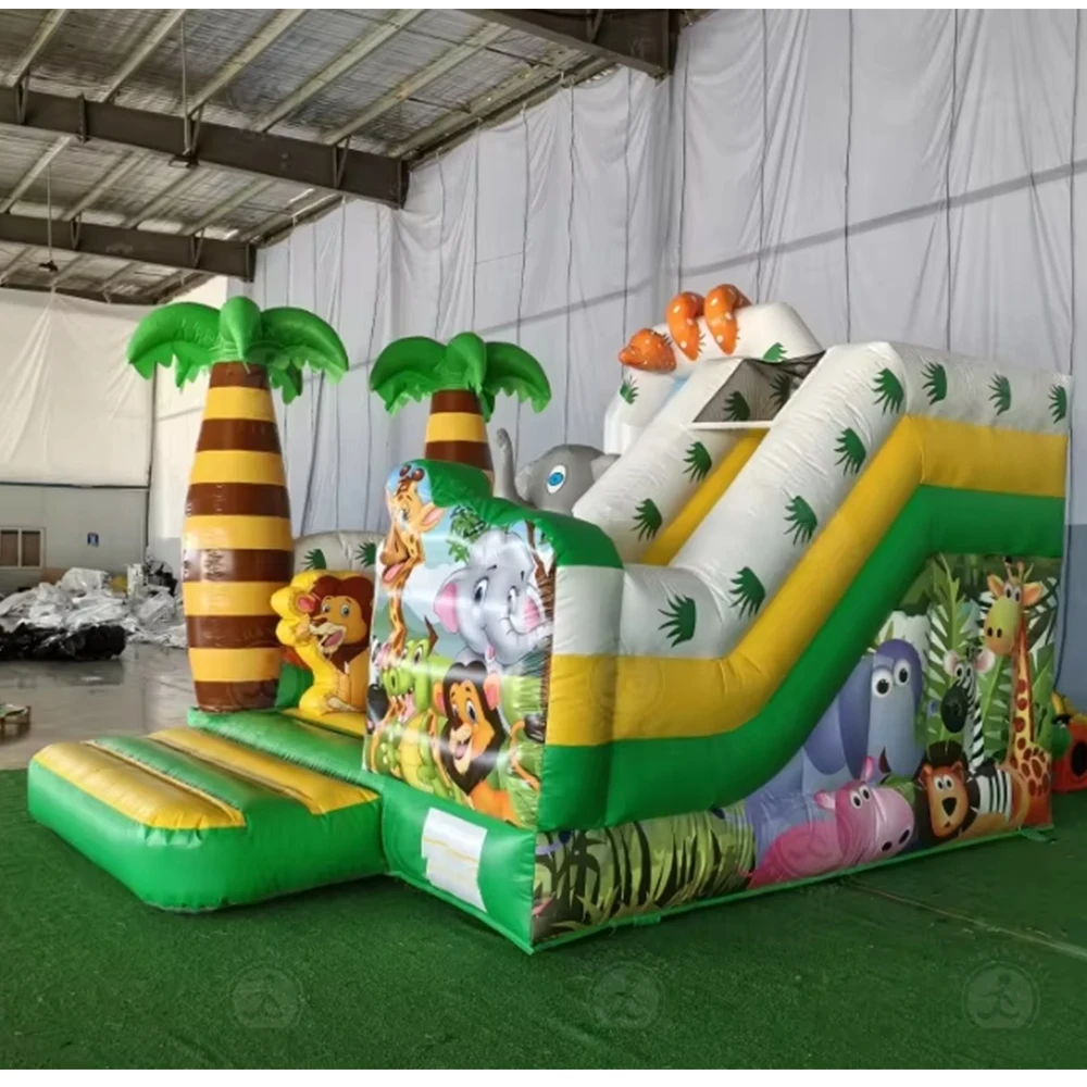Château gonflable combiné d'animaux gonflables de qualité commerciale, animaux de la Jungle avec toboggan, maison de rebond de Safari pour aire de jeux extérieure