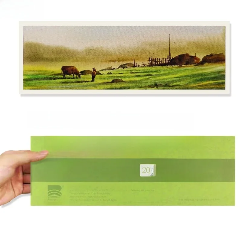 20 vellen Baohong 300g aquarel schetsboek 100% katoen natuurlijk wit groot 14,9x5,1 inch landschap aquarel papierblok - afbeelding 2