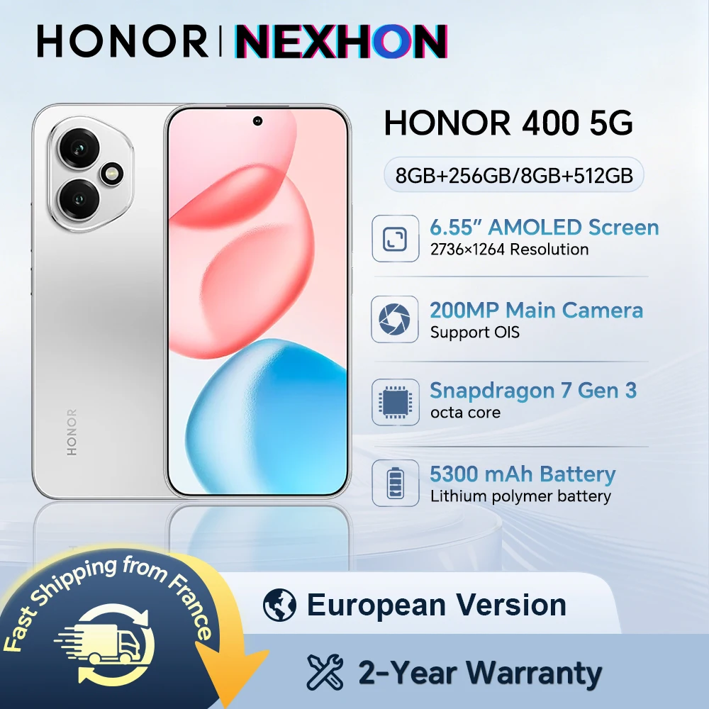 HONOR 400 5G, version européenne, smartphone 5G, appareil photo principal IA ultra-clair 200MP, Qualcomm Snapdragon 7 Gen 3, batterie 5300 mAh, smartphone HONOR