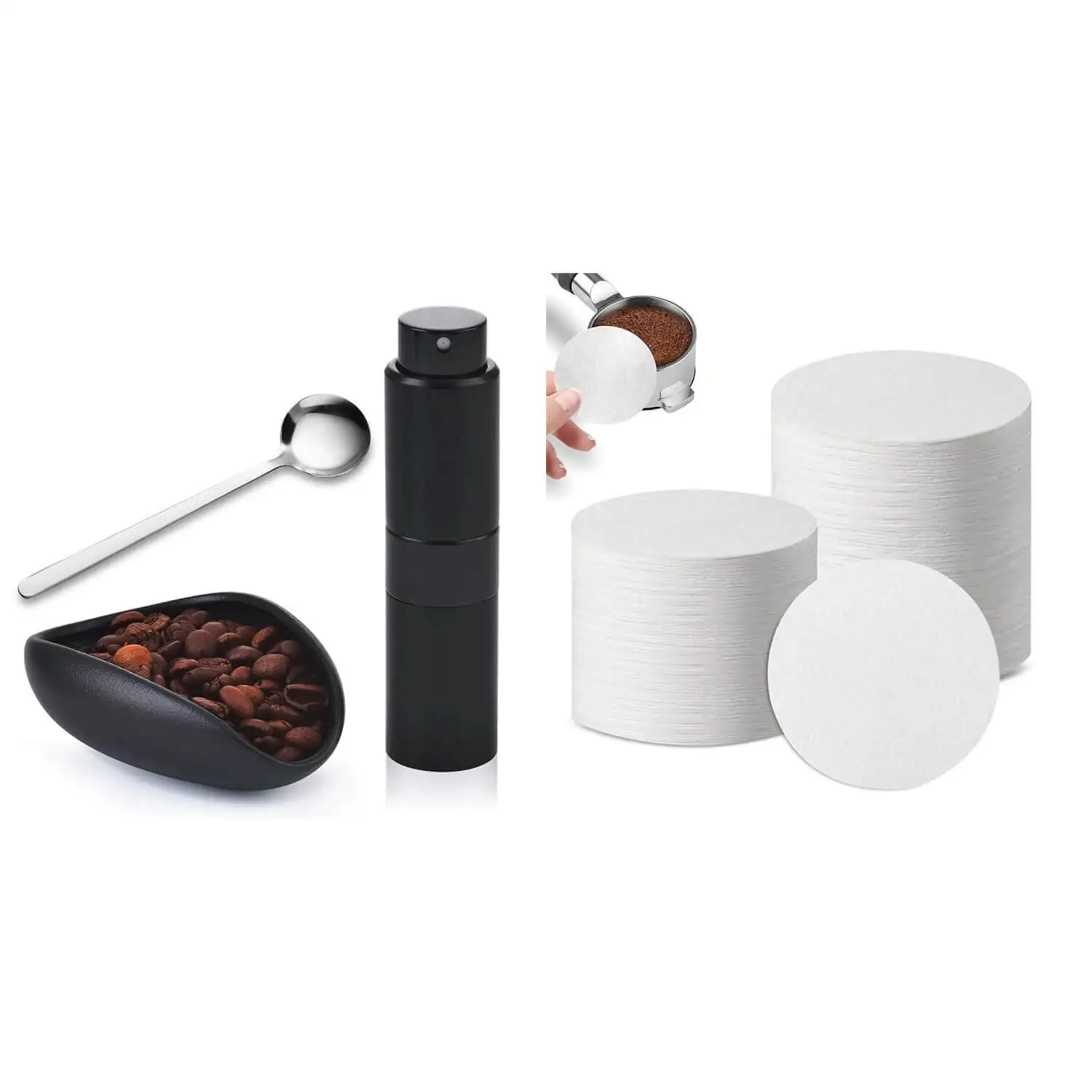 

Coffee Bean Weighing Bowl, Beans Dosing Cup Small Scoop And Spray Bottle Set & 53Mm Espressos Coffee Extraction Filter Papers, R